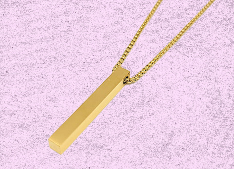 گردنبند مکعب استوانه ای اسپرت استیل رنگ طلایی