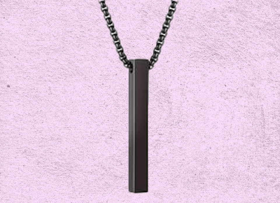 گردنبند مکعب استوانه ای اسپرت استیل رنگ سیاه مات