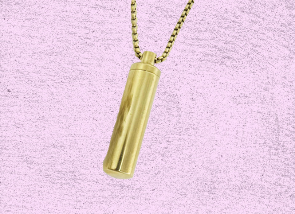 گردنبند استیل استوانه جای حرز رنگ طلایی