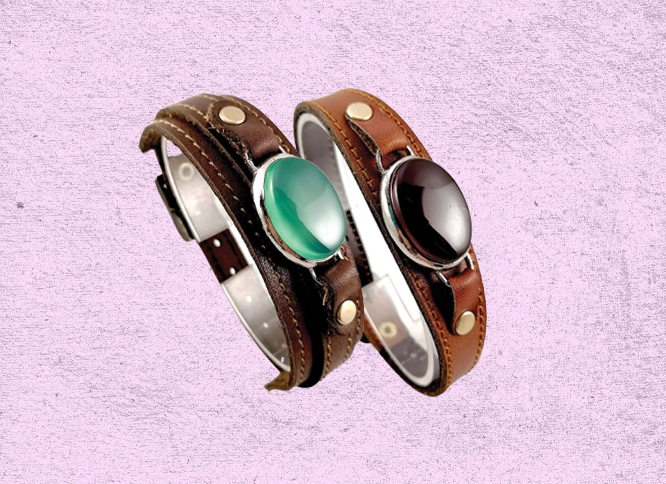 دستبند چرمی با سنگ تزیینی